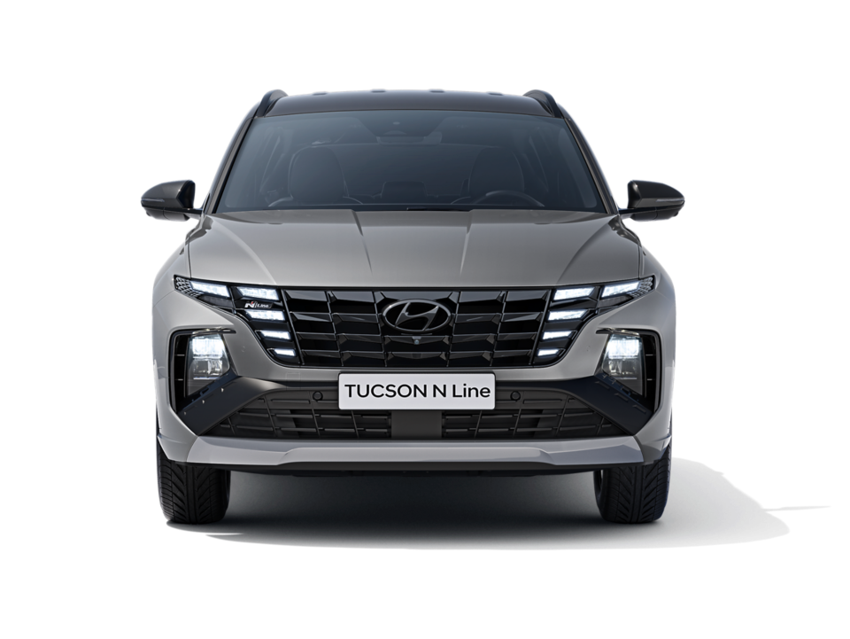 The all-new Hyundai TUCSON Plug-in Hybrid N Line in shadow gray, seen from the front.