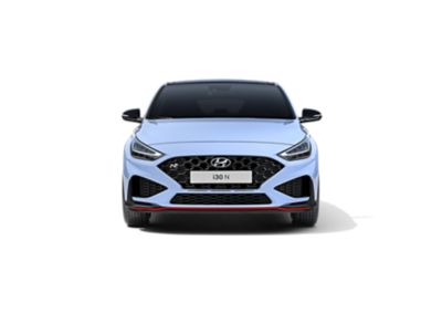The new Hyundai i30 N from the front in Performance Blue colour.