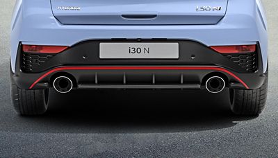 rear bumper, fog lights, and exhaust pipes of the new Hyundai i30 N performance hatchback