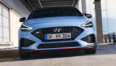 the aggressive bumper and air intake of the new Hyundai i30 N performance hatchback