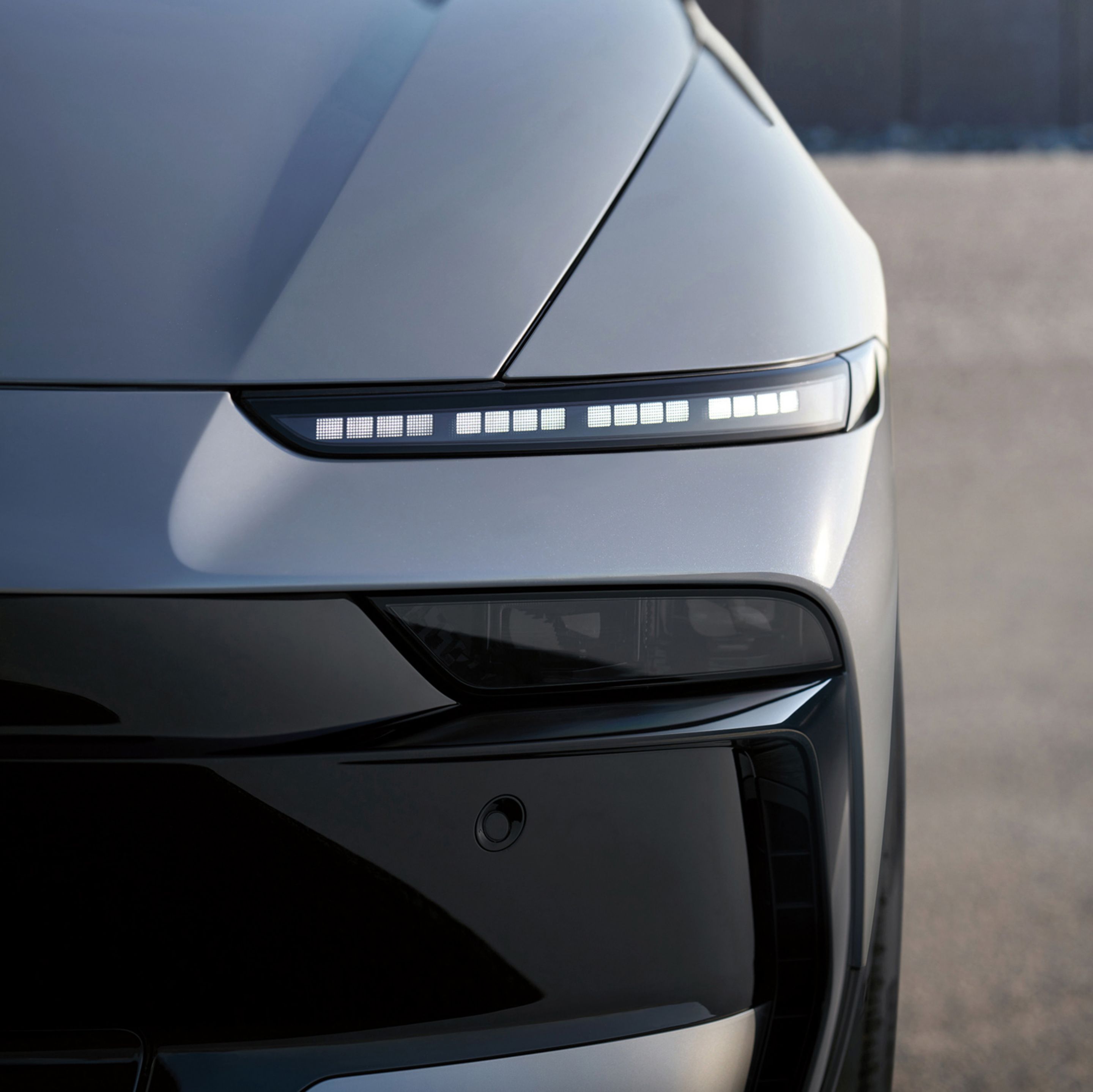 Hyundai IONIQ 6 front close-up with slim LED daytime running lights