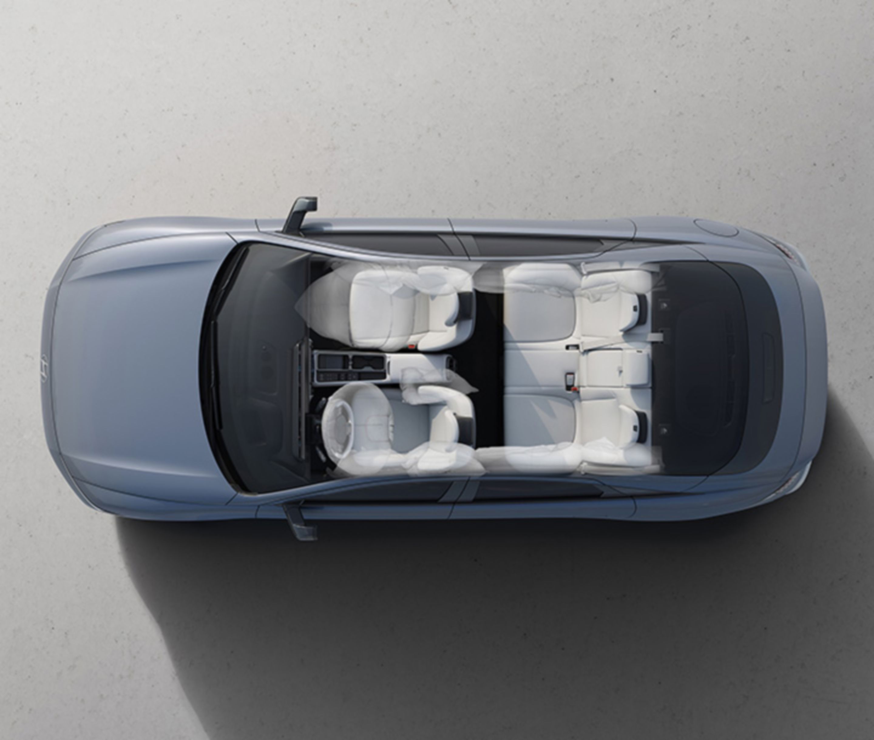 The new IONIQ 6 shown from above x-ray view through roof with 7-airbags visible.&nbsp;