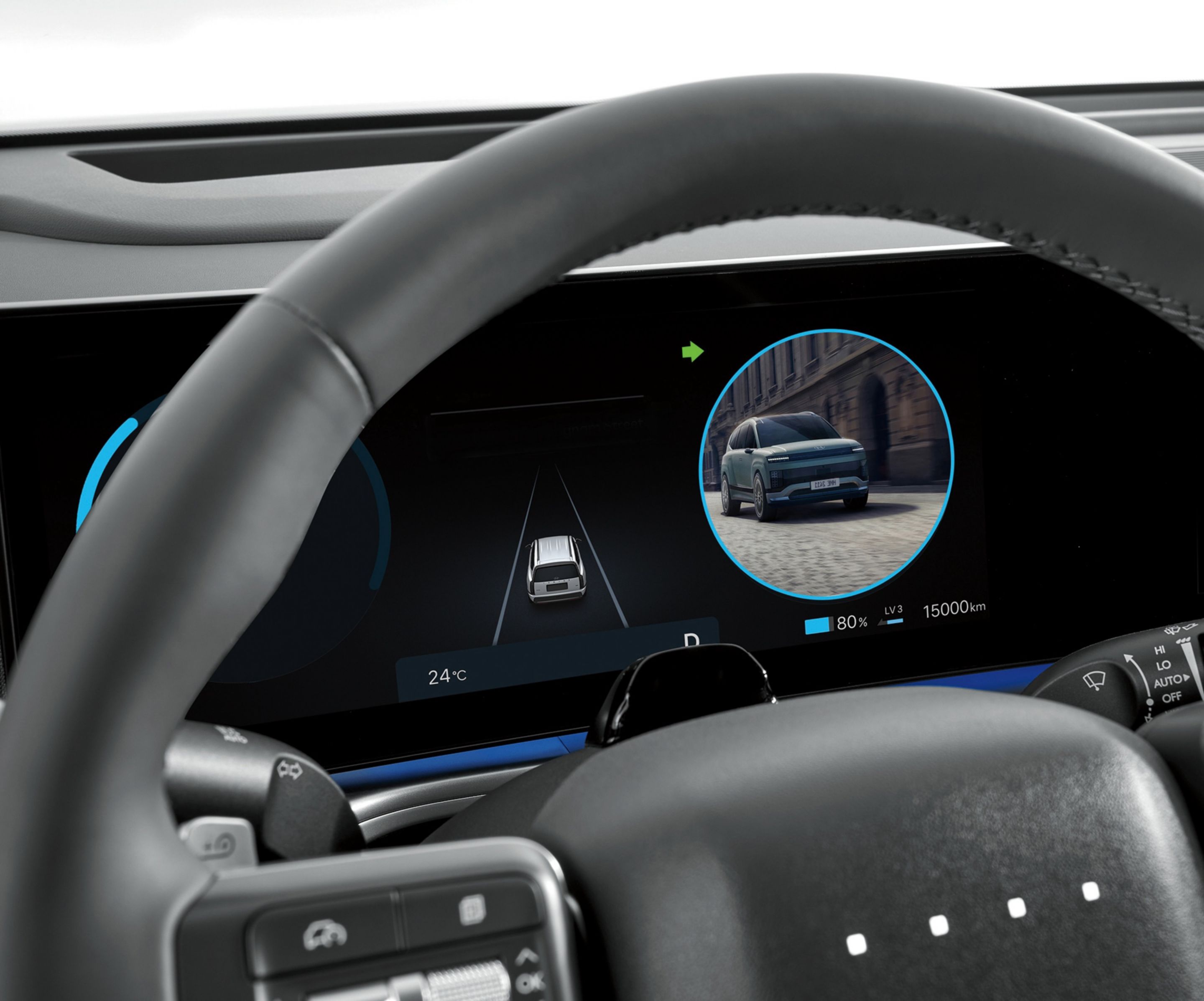 Blind-Spot View Monitor in the digital cluster of the Hyundai IONIQ 9.&nbsp;
