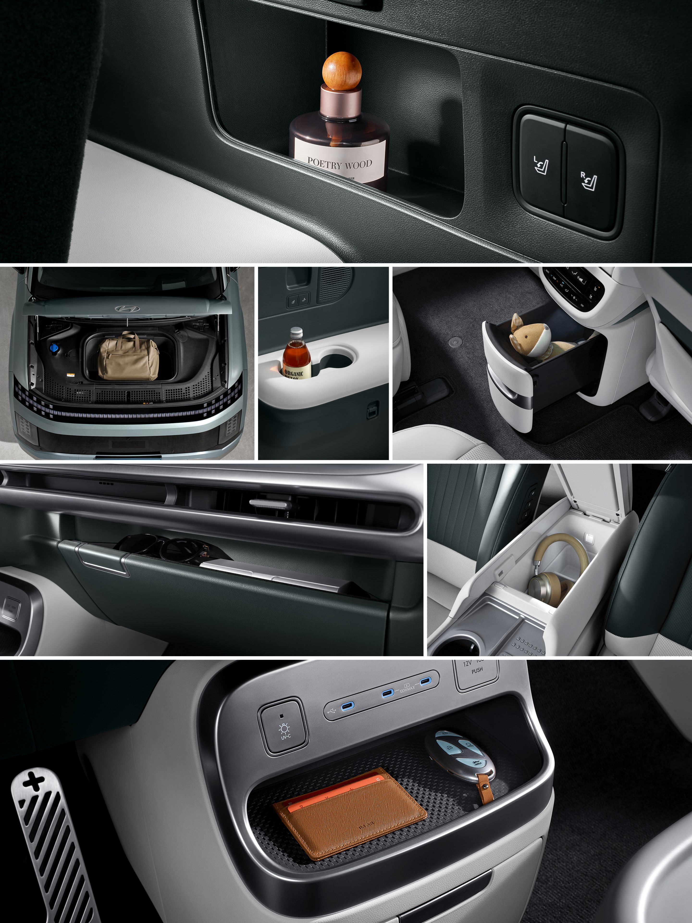 Interior storage solutions inside the&nbsp;Hyundai IONIQ 9 electric SUV.