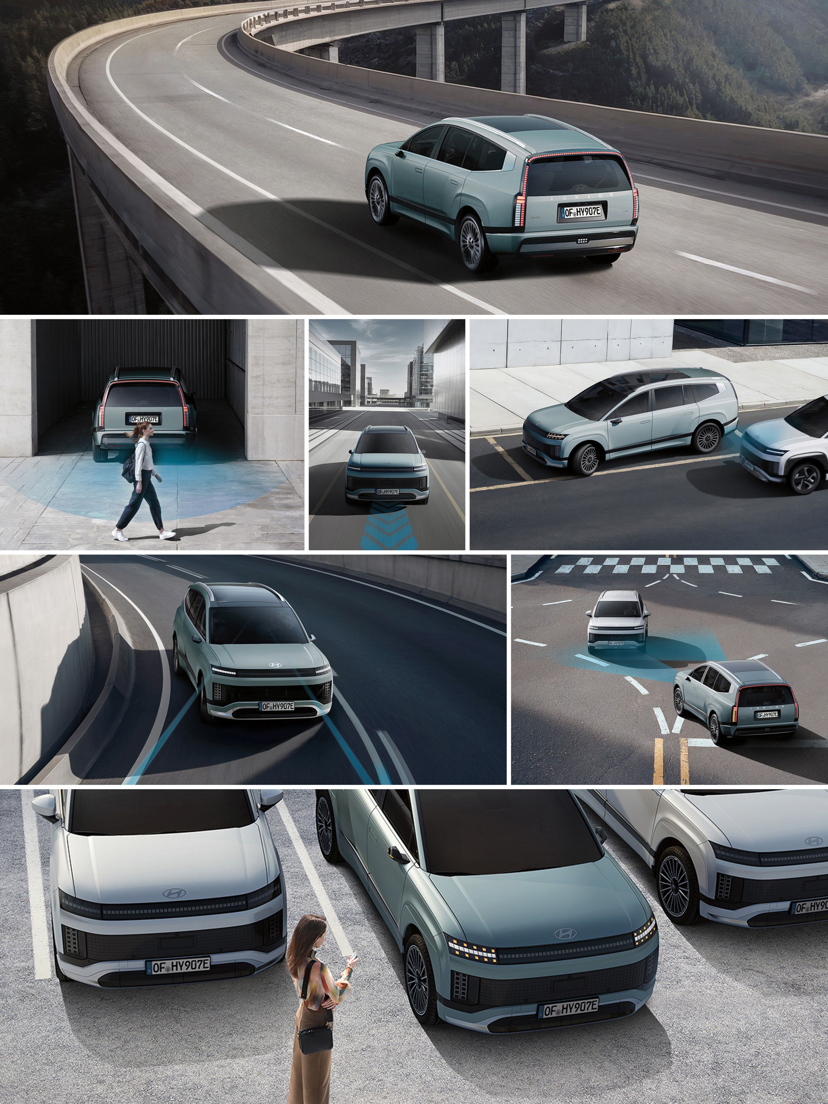 Multipicture showing various safety features of the IONIQ 9.