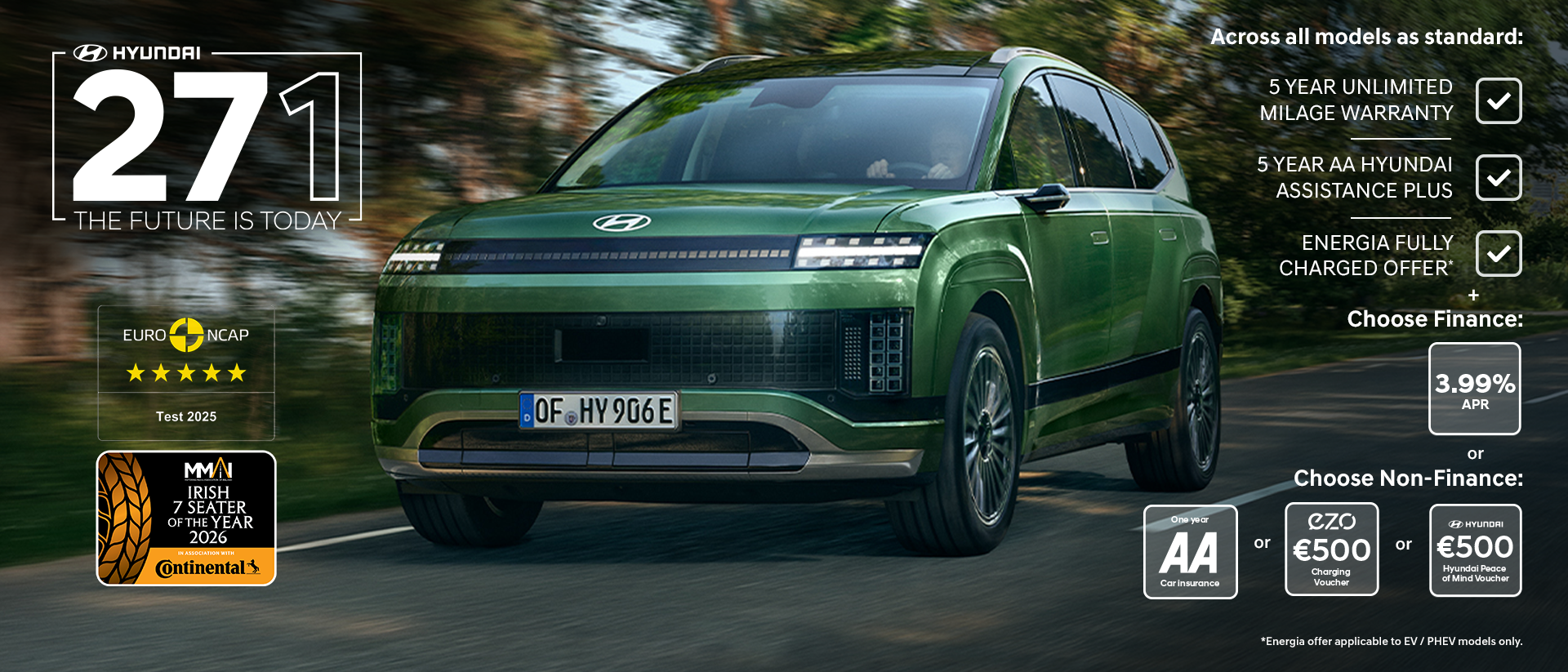 Side view of the Hyundai IONIQ 9 electric SUV with kids running around it in front of a house. 