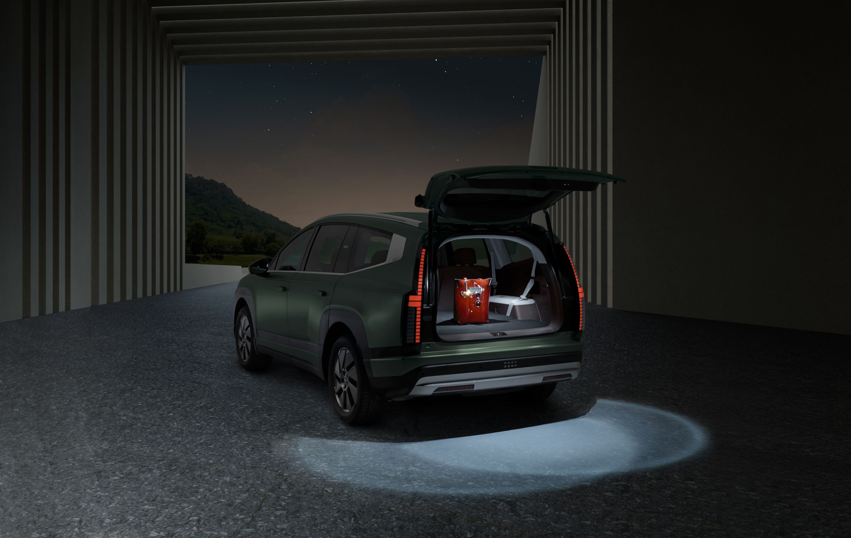 Hyundai IONIQ 9 with installed LED trunk and tailgate lights accessory.