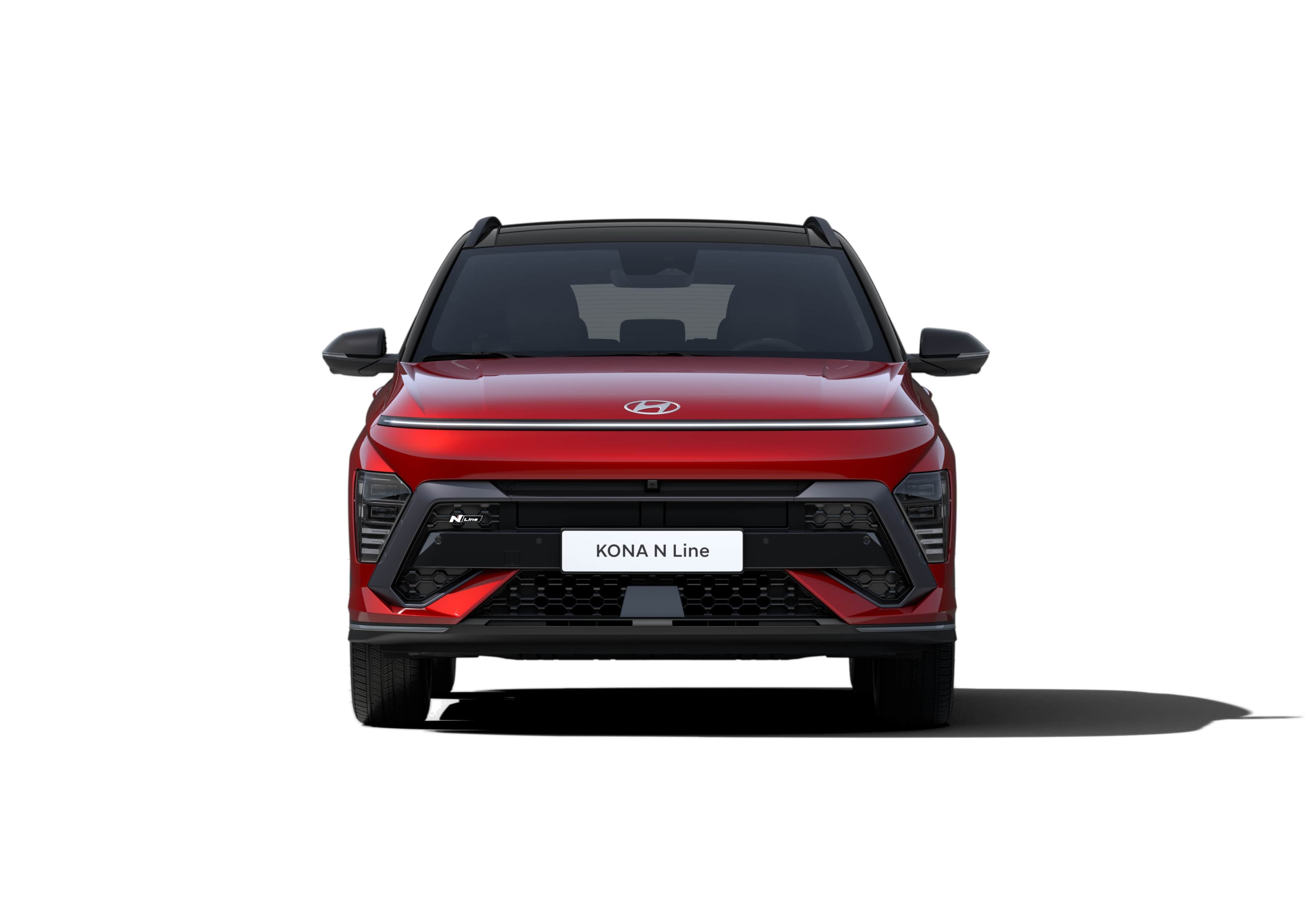 The front bumper of the new KONA N Line in red.