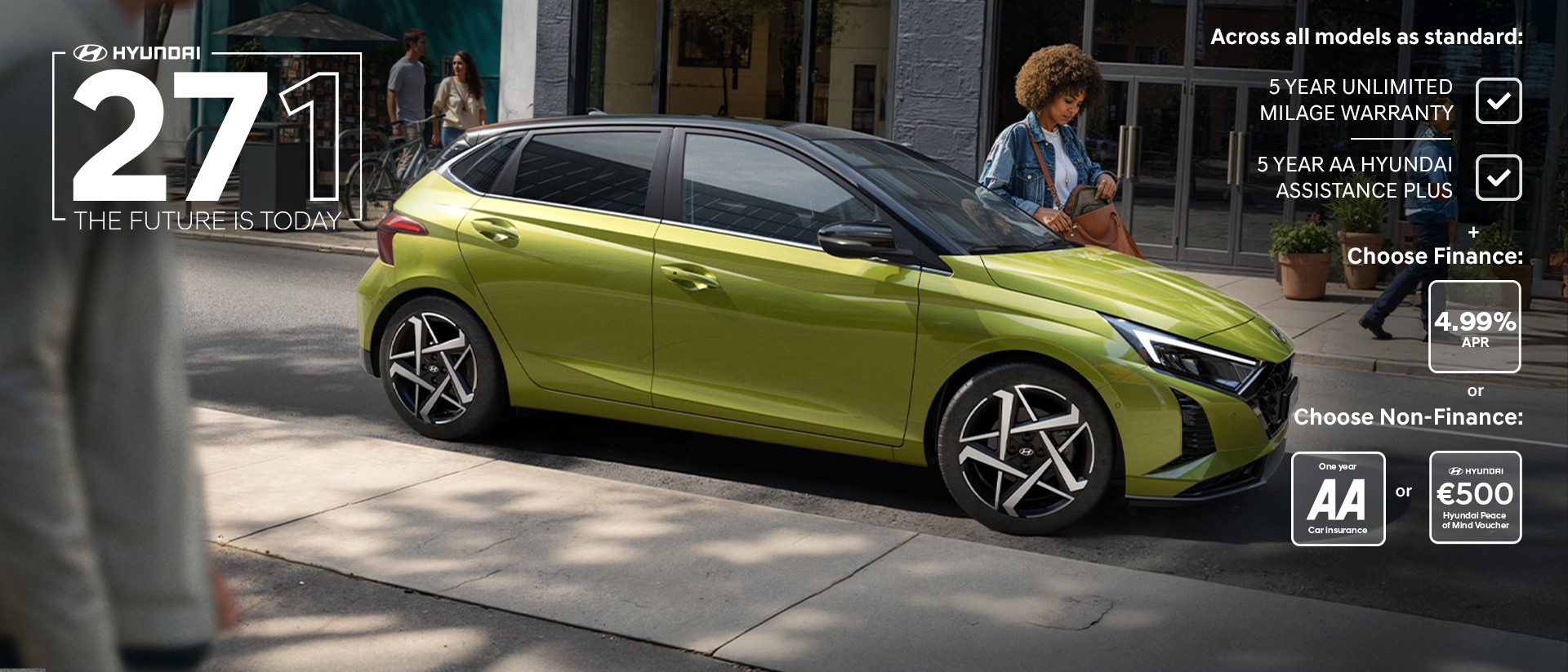 A young woman skateboarding in the street with a Hyundai i20 in the background.	
