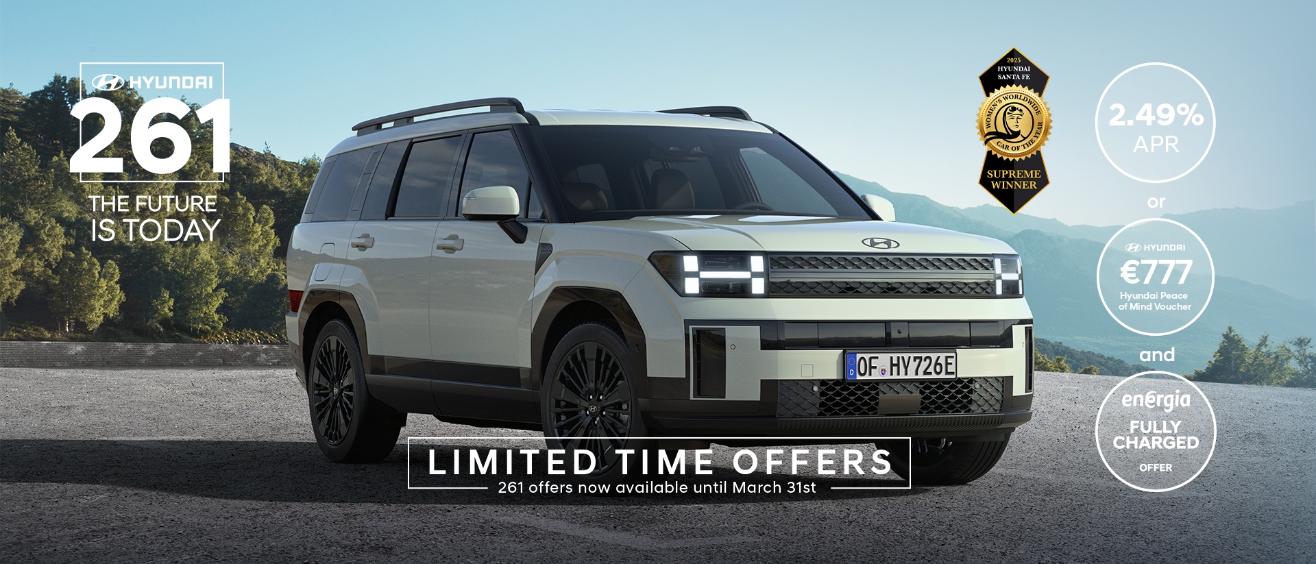 The Hyundai Santa Fe parked in an open garage.