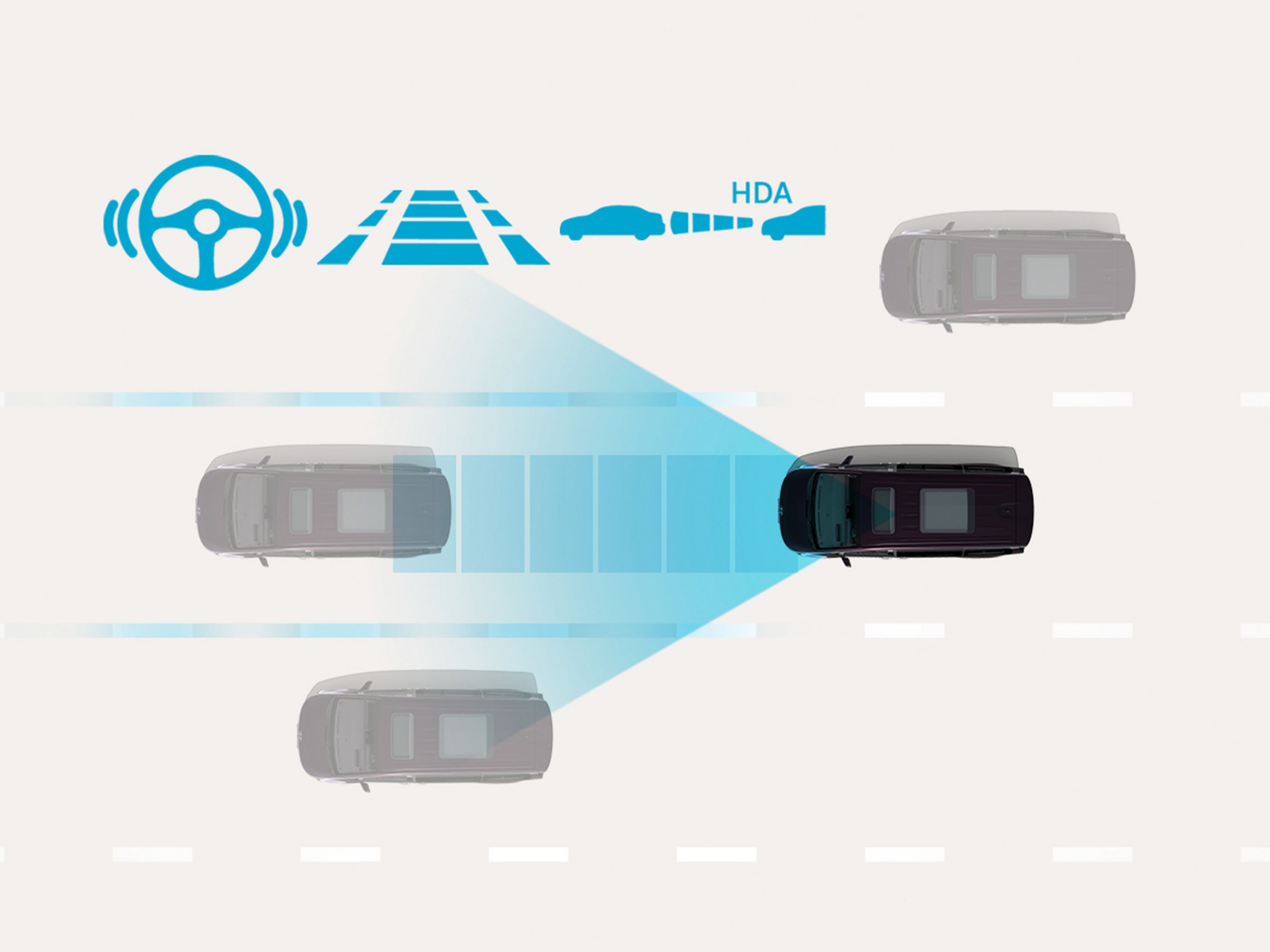 Highway Driving Assist: Hyundai STARIA Electric maintains a safe distance and lane position on highways by monitoring surrounding traffic and assisting with speed and steering control.