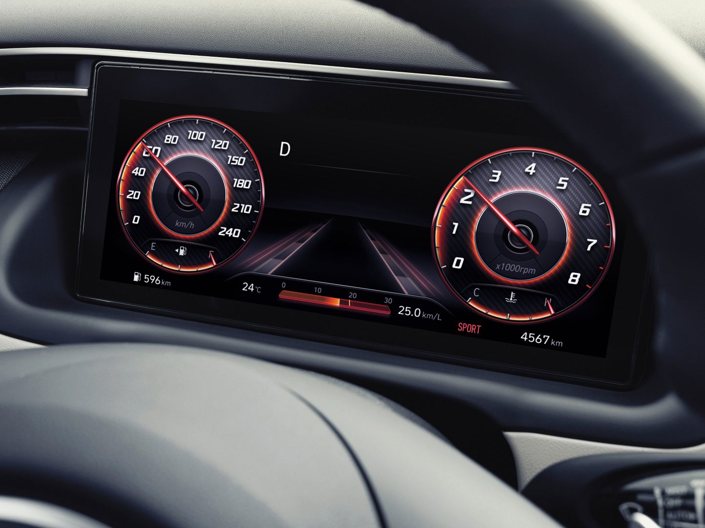 The digital cluster in the All-New Hyundai Tucson Hybrid compact SUV.