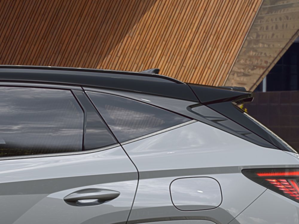 Detail of the passenger side windows and c-pillar of the all-new Hyundai TUCSON Plug-in Hybrid N Line.