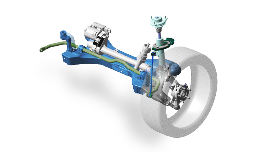 Schematic of the all-new Hyundai TUCSON Plug-in Hybrid N Line suspension with Electronically Controlled Suspension logic (ECS)
